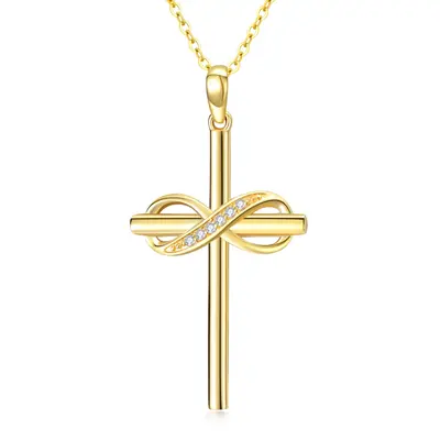 14K Gold Diamond Cross & Infinity Symbol Pendant Necklace