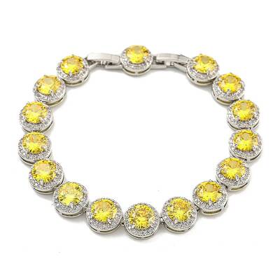 Flat Round Glass Link Chain Bracelets