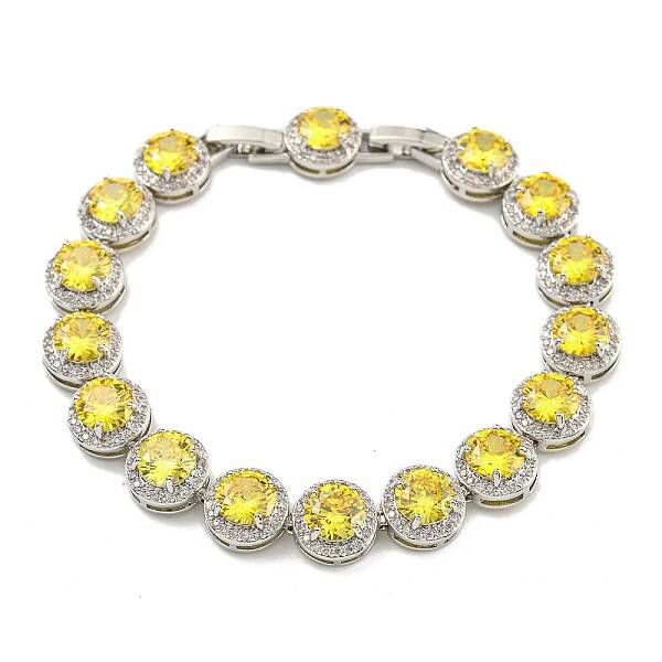 Flat Round Glass Link Chain Bracelets