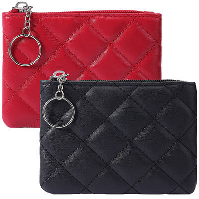 2Pcs 2 Colors Rhombus Pattern PU Leather Zip Pouches