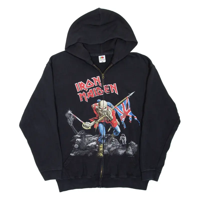 FRUIT OF THE LOOM Iron Maiden Mens Black Hoodie Full Zip L