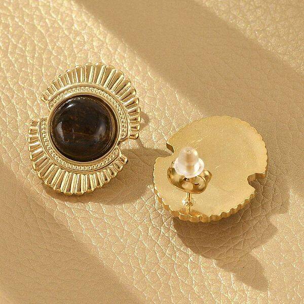 304 Stainless Steel Natural African Turquoise(Jasper) Stud Earrings
