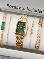 Women's Elegant Fashion Rectangle Dial Quartz Watch & Bracelet, Fashion Watch Set for Party, Daily Decor, Trendy All-match & ...