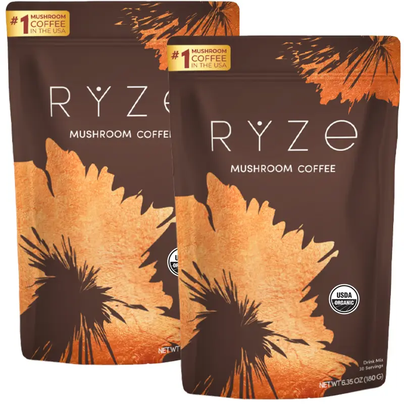 RYZE Mushroom Coffee Starter Kit, USDA Organic Instant Coffee with 6 Adaptogenic Mushrooms and MCT Oil for Better Energy, Foc...