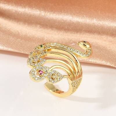 Peacock Brass Micro Pave Clear Cubic Zirconia Open Cuff Rings for Women