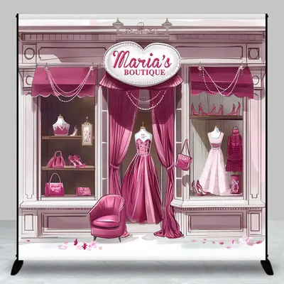 Aperturee Custom Name Elegant Pink Boutique Birthday Backdrop - Aperturee