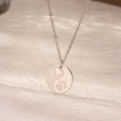 Stainless Steel Yin-yang Cat Paw Print Pendant Necklaces for Women's Daily Wear