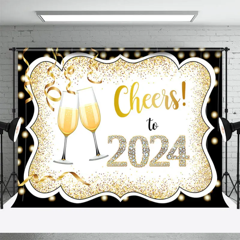 Aperturee Gold Glitter Cheer To 2024 Diamond New Year Backdrop