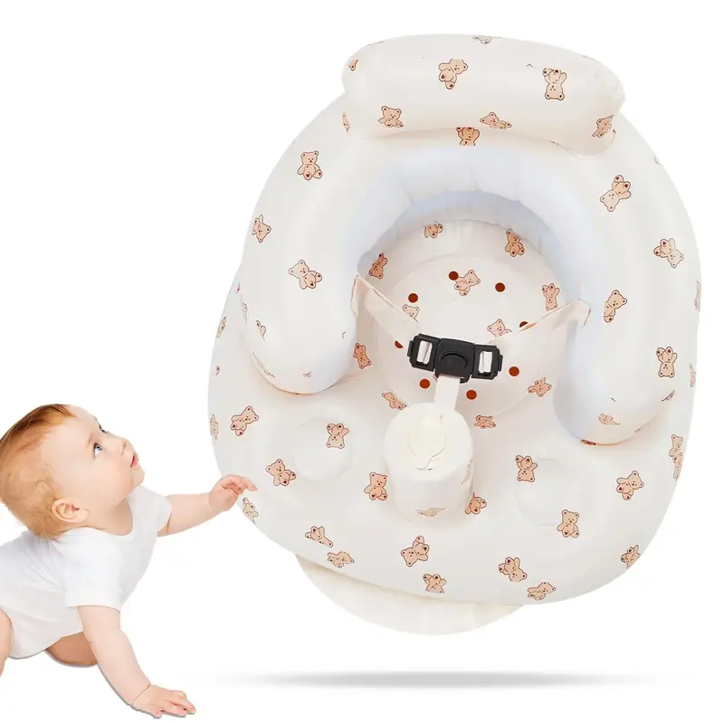 Inflatable Baby Chair, Cute Bear Design Inflatable  Cushion Baby Seat with Safety Belt & Built-in Pump, Baby Furniture for...