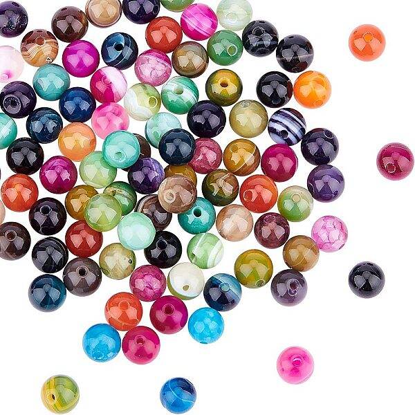 About 100 Pcs Striped Natural Agate Beads