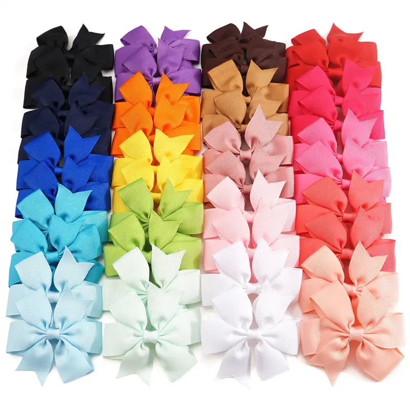 40Pcs 3.5 Inch Boutique Grosgrain Ribbon Pinwheel Hair Bows Alligator Clips and Bow Ties for Daily Life(20 Colors in Pairs)