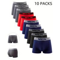 10-Pack Men's Boxer Briefs, Men's Letter Waistband Breathable Comfortable Boxer Briefs, Stretch Sports Shorts, Men's Casual U...