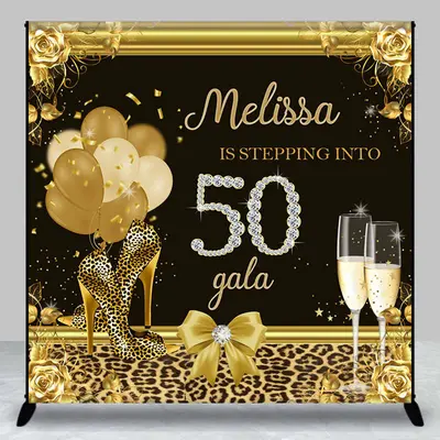 Leopard Heels Golden Floral Custom Birthday Backdrop - Aperturee