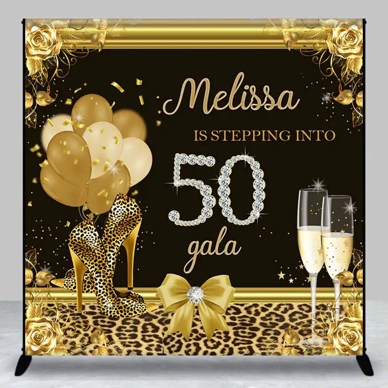 Leopard Heels Golden Floral Custom Birthday Backdrop - Aperturee