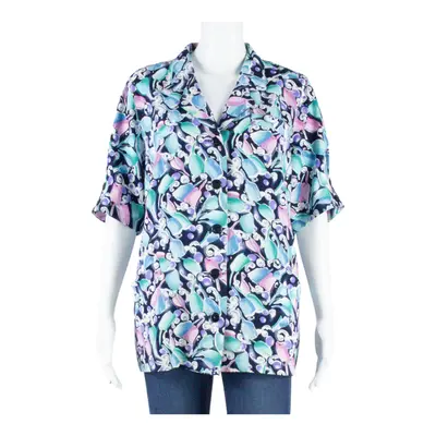 Womens Shirt Blue Collared Crazy Pattern M