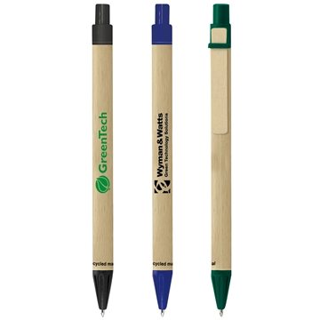 300 Custom ECOL Retractable Pen - Recycled Paper & Wood Clip