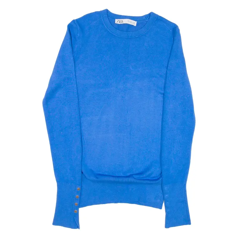 ZARA Womens Jumper Blue Tight Knit Viscose S