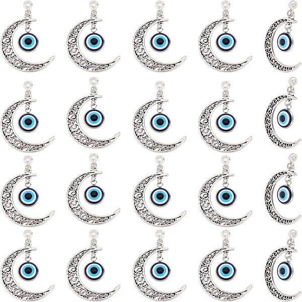 20 Pcs Evil Eye Crescent Moon Pendant