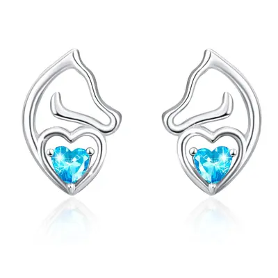 Sterling Silver Cubic Zirconia Horse & Heart Stud Earrings