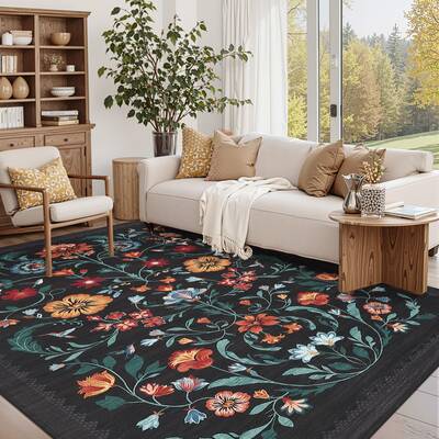 Garvee Indoor Area Rug Vintage Printed Soft Polyester Low Pile Non-Shedding Non Slip Washable 9x12ft Living Room Bedroom