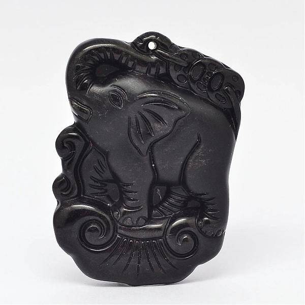 Natural Obsidian Large Cameo Pendants