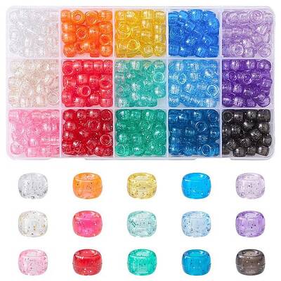 450Pcs 15Colors Transparent Plastic Beads
