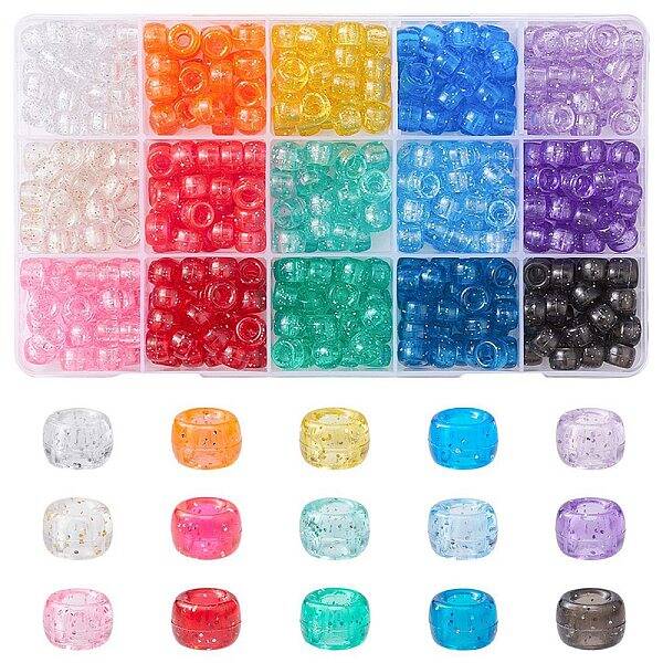 450Pcs 15Colors Transparent Plastic Beads