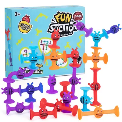 19pcs Baby Suction Toy, Sensory Cute Silicone Building Blocks, Interactive Game for Kids and Babies Play, Valentine's Day...