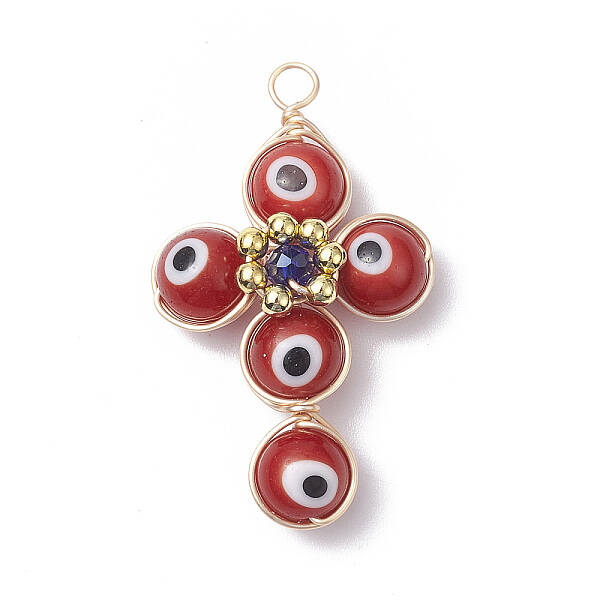 Brass Wire Wrapped Handmade Evil Eye Lampwork Pendants