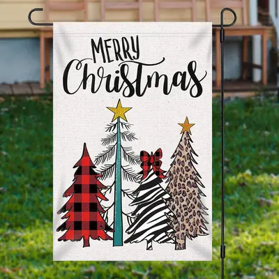 Colored Xmas Tree Burlap Merry Christmas Garden Flag - Aperturee