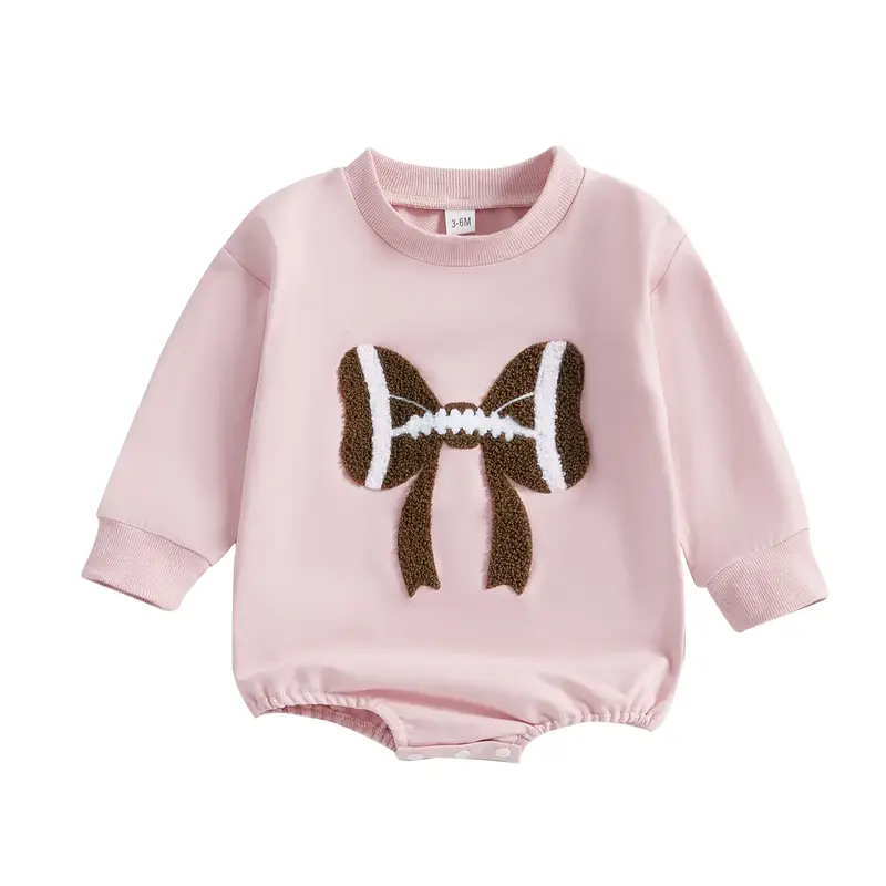 Newborn Baby Boy Girl Football Outfit Football Bow Sweatshirt Romper Oversized Long Sleeve Bubble Romper Bodysuit