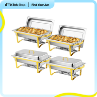 ROVSUN 4 Packs Gold Chafing Dishes for Buffet, 9QT High Grade Chafing Dish Buffet Set, Rectangular Stainless Steel Chafers an...