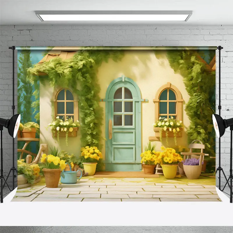 Rustic Green Plant And Flowers House Spring Backdrop - Aperturee