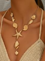 Shell & Starfish & Snail Design Pendant Necklace, Fashion Jewelry for Party, Daily Clothing Decor, Trendy All-match & Exquisi...