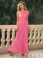 Women's Contrast Mesh Ruched Evening Dress, Elegant Split Bodycon Dresses for Cocktail Prom, Wedding Guest Dress, Prom Dresse...