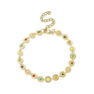 Colorful Enamel Flower Link Chain Bracelet