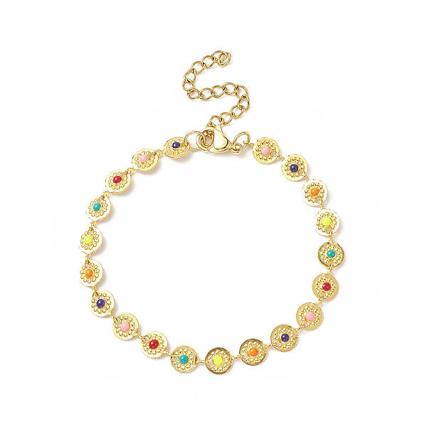 Colorful Enamel Flower Link Chain Bracelet
