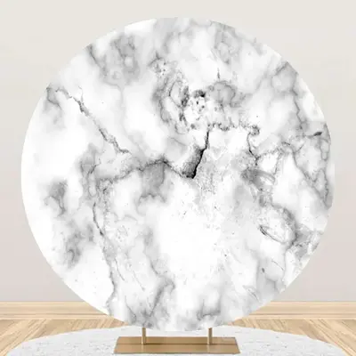 White Grey Marble Texture Round Birthday Backdrop - Aperturee