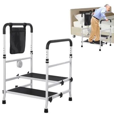Garvee 2-Step Stool for Elderly, Bed Rails with Adjustable Height Dual Handles for Bed Safety, Bed Step Stool Rail Up to 440 ...
