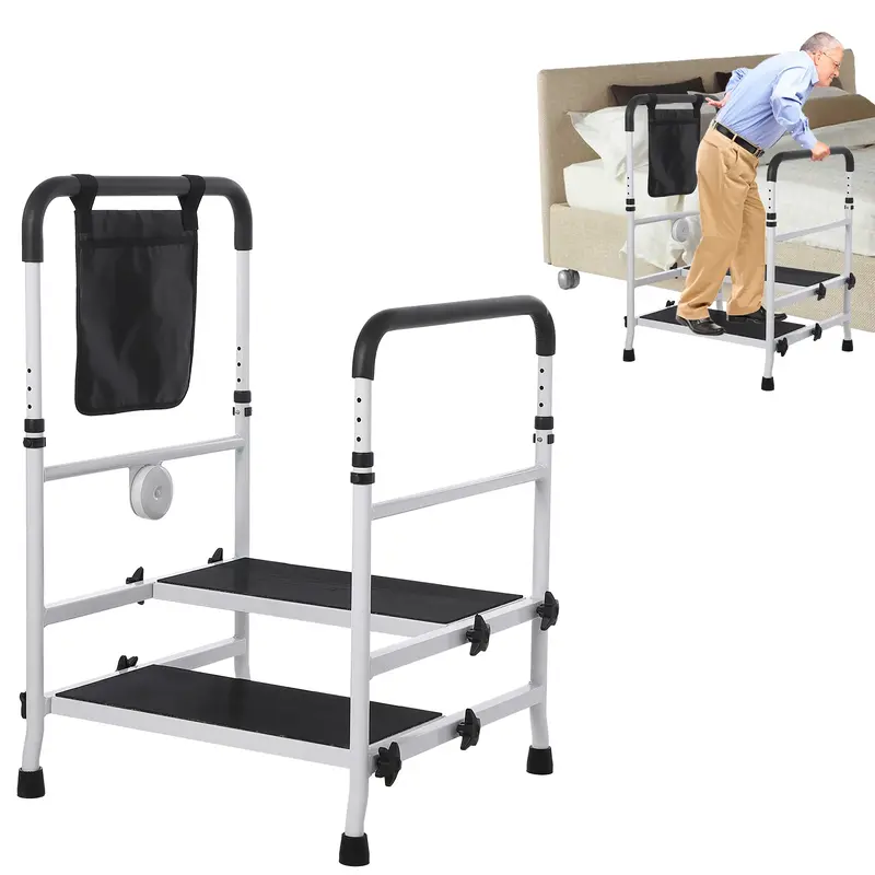Garvee 2-Step Stool for Elderly, Bed Rails with Adjustable Height Dual Handles for Bed Safety, Bed Step Stool Rail Up to 440 ...