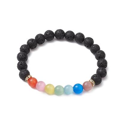 8mm Round Natural Lava Rock Beads Stretch Bracelets