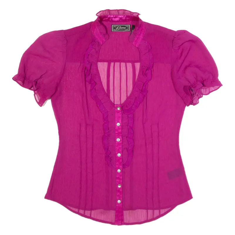 GUESS Womens Blouse Shirt Purple V-Neck S