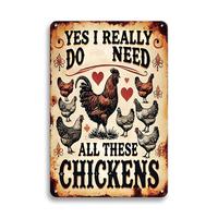 Vintage Chicken Pattern Tin Signage, 1 Count Humorous Wall Decor Metal Plate for Outdoor, Garden, Farm, Patio, Garage, Bar, C...