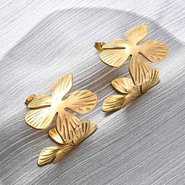 Flower with C-Shaped 304 Stainless Steel Stud Earrings for Women