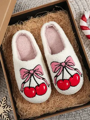 Women's Cute Gingerbread Man Pattern Plush Slippers, Casual Soft Comfortable Home Slippers, Warm Slippers for Indoor & Outdoo...