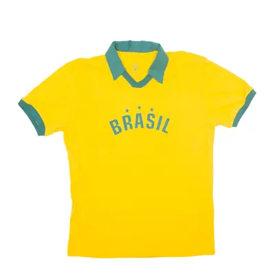 LIGA RETRO Brazil Polo Shirt Yellow Short Sleeve Mens M