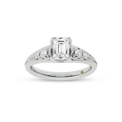 Lyon Tapered Pavé Emerald Cut Lab Grown Diamond Engagement Ring | 18K White Gold 1 3/4 CT. TW.