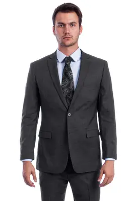 Modern Fit Men's Summer Suit - Two Button Linen Look, Dark Grey