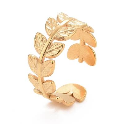Ion Plating(IP) 304 Stainless Steel Leaf Wrap Open Cuff Ring for Women