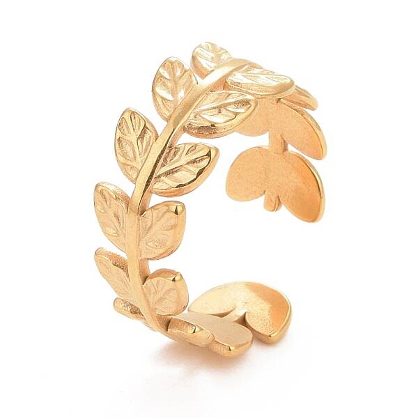 Ion Plating(IP) 304 Stainless Steel Leaf Wrap Open Cuff Ring for Women